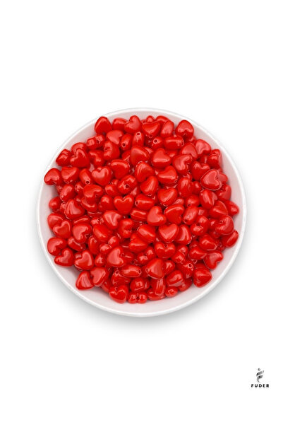 FUDER Πλαστικές χάντρες 10mm σε κόκκινο χρώμα, μοντέλο καρδιάς, χάντρες για χ...