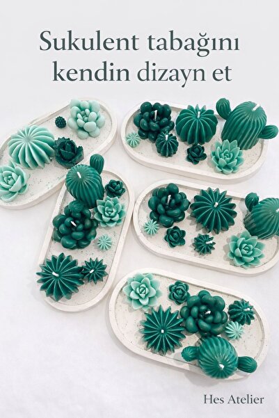 HES ATELIER Kişiye Özel Sukulent Mum Seti | Dekoratif Taş Tepsi & El Yapımı M...