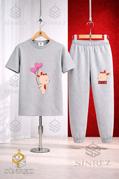 SİNREZ Unisex Kids' T-Shirt with Tavsan Heart Balloon Print on the Back and S...