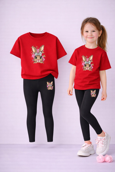 VODEXA Colanți combinați pentru mamă și fiică - Set tricou 100% bumbac, impri...