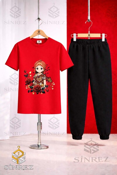 SİNREZ Unisex Kids Jyn Anime Girl Printed T-Shirt and Sweatpants Set