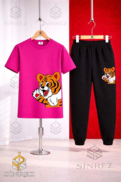 SİNREZ طقم بدلة رياضية للأطفال من الجنسين مطبوع عليه YANDAN CUTE TIGER
