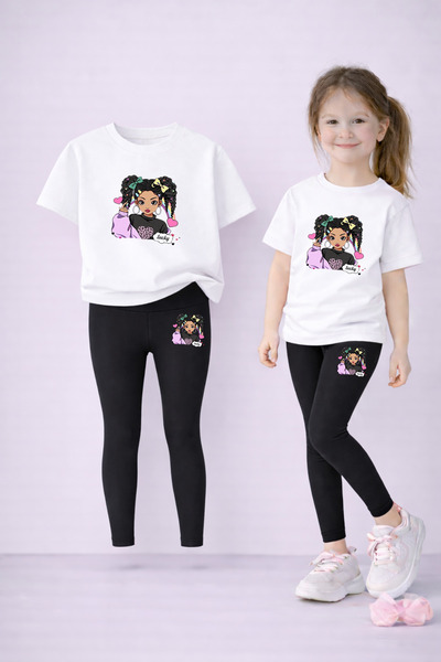 LORVEX Κολάν για μαμά και κόρη - Σετ μπλουζάκι 100% βαμβακερό με στάμπα, ελασ...