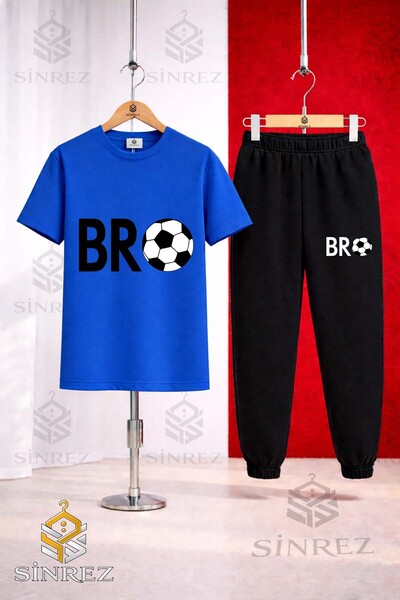 SİNREZ Unisex Kids Bro Top Yazi Syh Printed T-Shirt Tracksuit Set