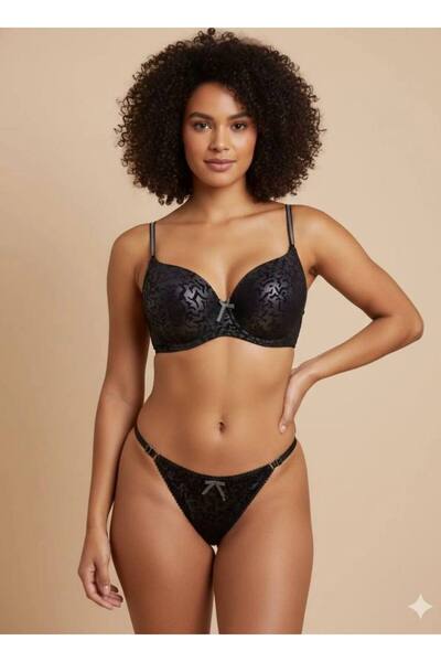 inspira lingerie طقم حمالة صدر وسروال داخلي نسائي من الجلد السويدي المزخرف مع...