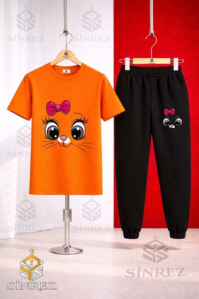 SİNREZ Unisex Kids Cat Eye Pmbe Krdl Printed T-Shirt Tracksuit Set