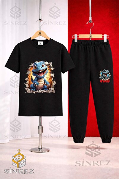 SİNREZ Unisex Kids Dinosaur Blue Dinosaur Blue Magaradan Cikan Printed T-Shir...