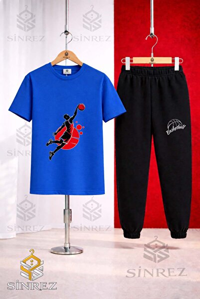 SİNREZ Set de trening unisex pentru copii BASKETBALLER SYH RED cu imprimeu