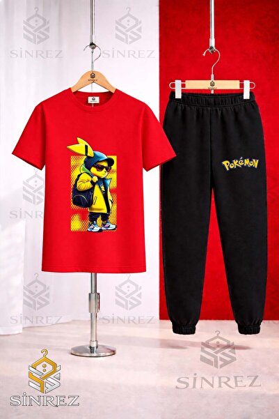 SİNREZ Unisex Kids Pikhc Cantali Yellow Tvl Printed T-Shirt Tracksuit Set