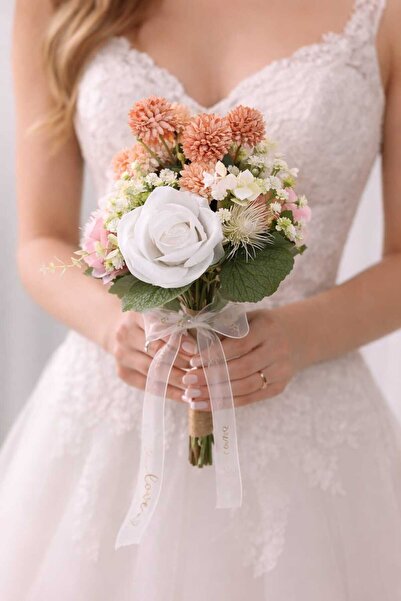 Ceku Home Gül ve Çeşit Çiçekli Renkli Gelin Buketi, Nikah Çiçeği, Niaşan Çiçe...