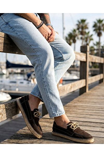 higo Erkek Yazlık Orijinal Deri Bağcıklı Handmade Espadril Ayakkabı