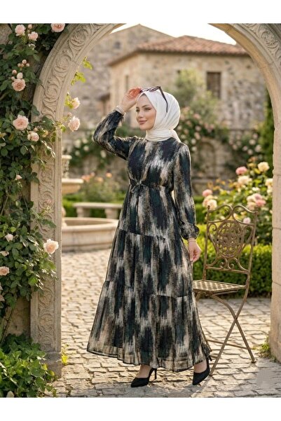 MİSMOLY Waist-Tied Patterned Casual Comfortable Dress