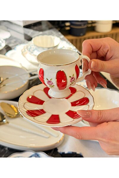 Onedekor 6 Kişilik Porselen Veloura Red Kahve Fincanı
