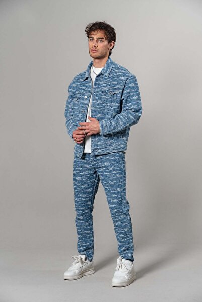 R8 ERKEK DESENLİ BOYFRIEN KOT TAKIM MAVİ 5121-L/V-5121-L