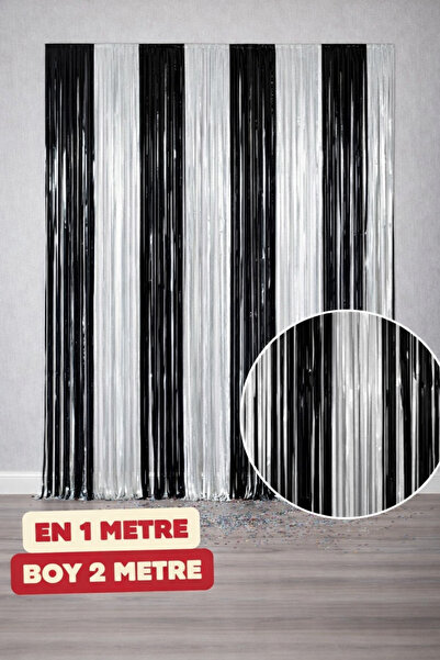 Baloncu Nene Siyah Beyaz Duvar Perdesi Metalize Parti Arka Fon Süsü 1x2 Metre