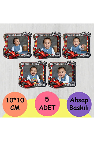 wonderlike 5 Adet Yarış Arabası Figürlü Resimli İsimli Magnet - Doğum Günü İç...