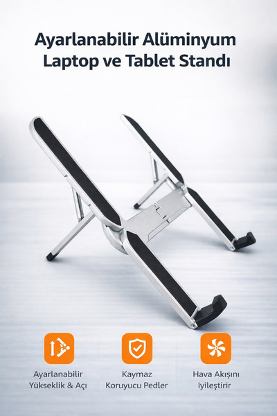 ROSE TEKNOLOJİ AYARLANABİLİR ALÜMİNYUM LAPTOP VE TABLET STANDI KATLANABİLİR H...