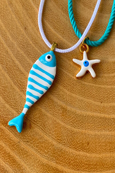 Shepidi 2-Pack Blue Striped Fish Adjustable Rope Necklace