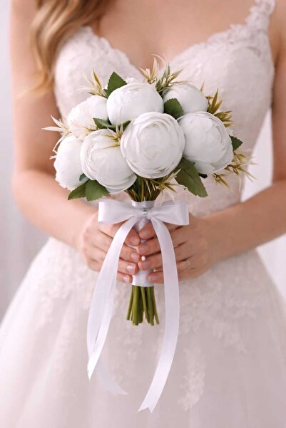 Ceku Home Beyaz Şakayık Gelin Buketi, Nikah Çiçeği, Nişan Çİçeği, Gelin Çiçeği