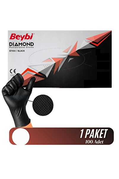 Beybi Diamond elmas yüzey tırtıklı nitril eldiven 1 paket L 100 adet