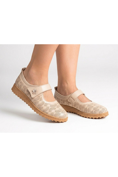 Universal Emil Shoes Kadın İçi Hakiki Deri Lazer Kesim Çiçek Detaylı Ortopedi...