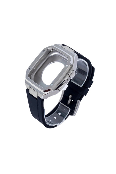 EMVERA Apple Watch 44mm Kr402 Metal Kasa Silikon Kordon - Gümüş