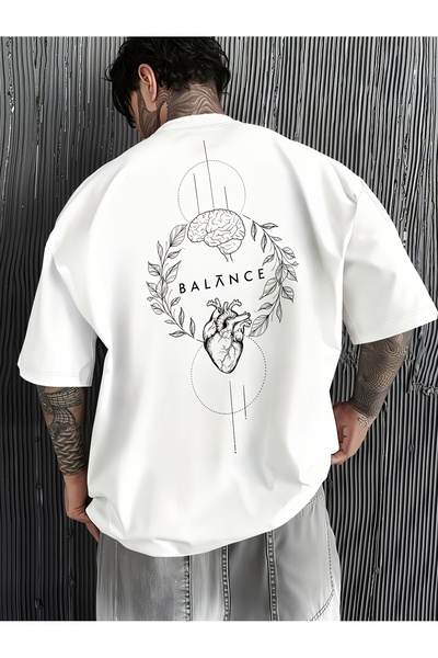 yiou trendy clothing تي شيرت رجالي بأكمام قصيرة مزين بطبعة الدماغ والقلب