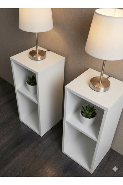 Sally Home Modern 2'li Komodin ve Dekoratif Raf Seti – Mat Beyaz
