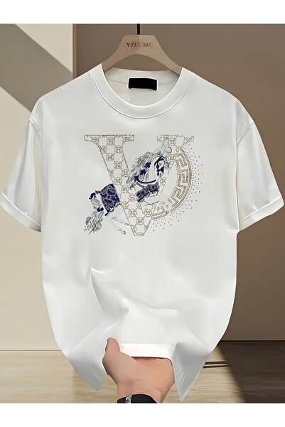 yiou trendy clothing تي شيرت رجالي مطبوع - تصميم على شكل حرف V جذاب