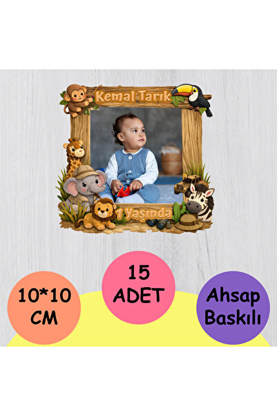 wonderlike Safari Konseptli Fotoğraflı Bebek Doğum Günü Magneti 15 Adet - Asl...