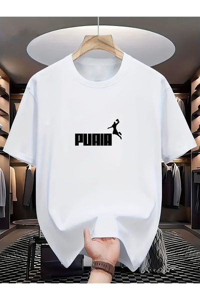 yiou trendy clothing تي شيرت رجالي بتصميم كرة السلة - تي شيرت أبيض بطباعة PUOIA