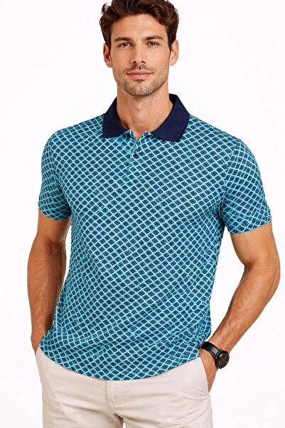 Generic Brand Men's Pique Fabric Polo Collar Patterned T-Shirt Short Sleeve S...
