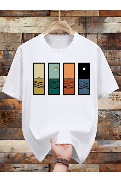 yiou trendy clothing تي شيرت رجالي بأكمام قصيرة - أسود بنمط هندسي مخطط وتصميم...