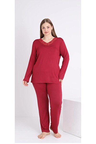 NightLove Women's Battal Viscose Uzunkol Pajama Set Confeo C840-205