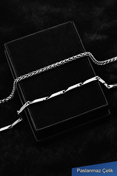 THE Steel طقم أساور فولاذية في علبة، طقم من قطعتين للرجال والنساء، أساور فضية...