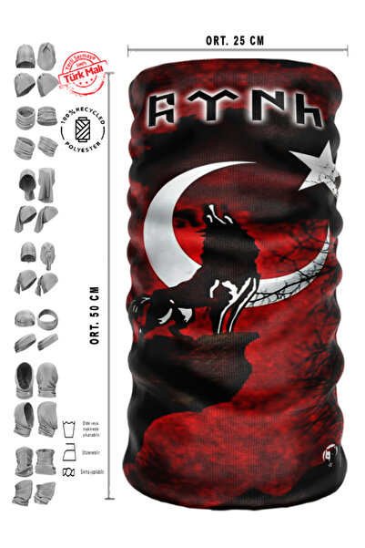 e-Taktik Big Moon Star and White Wolf Patterned Red Flag Neck Gaiter Baf Mask