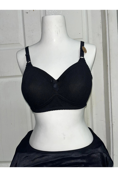 NERGIZ Women's C Cup Cotton Lace Detailed Gathering Black Bra