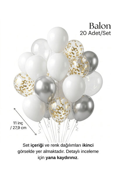 Bunloon Beyaz Şeffaf Konfetili Balon Seti 20 Adet Doğum Günü Parti Süsleme