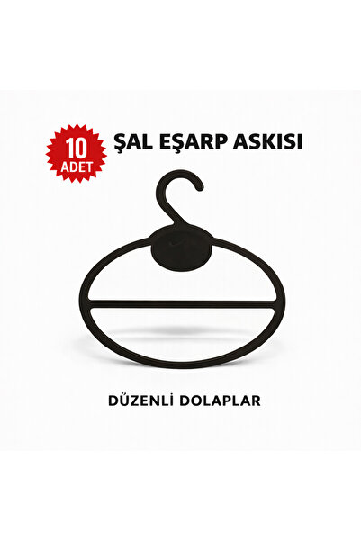 Modern Raf Şal Askısı 10 Adet Siyah Eşarp Fular Atkı Askısı Dolap Düzenleyici...