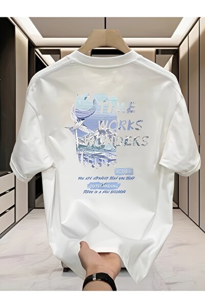 yiou trendy clothing قمصان رجالية عالية الجودة تحمل شعار "THE WORKS" البارز.
