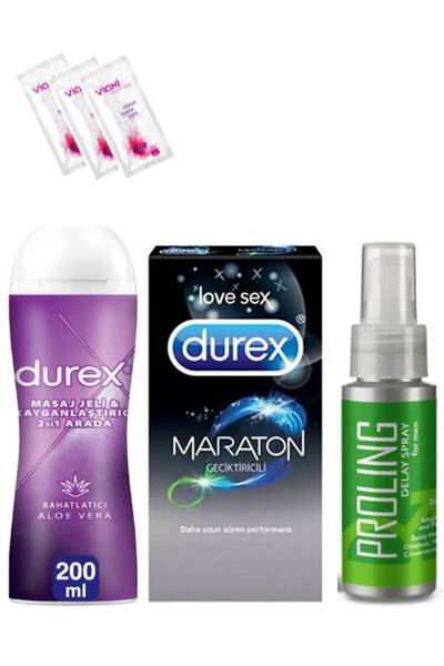 Durex 2'in1 Aloe Veralı Kayganlaştırıcılı Masaj Jeli 5'li Maraton Prezervatif...