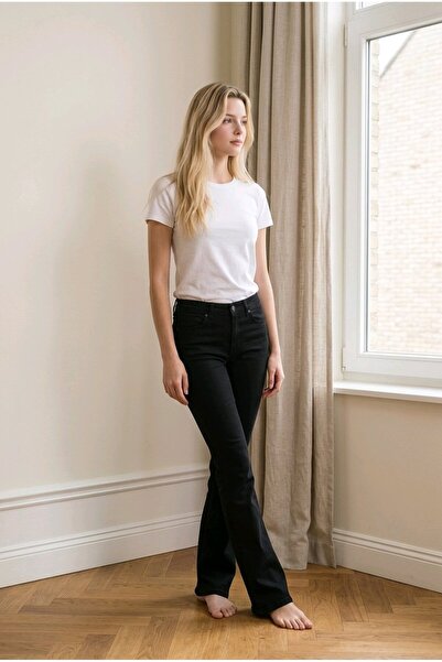 Generic Brand JEANS - PANTALONI NEGRI CU TALIE ÎNALTĂ, CU TIV SPANIOLESC, DIN...