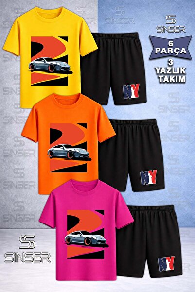 SS SİNSER Children's Car Gray Red Black Canvas Custom Printed Crew Neck 3-Pie...