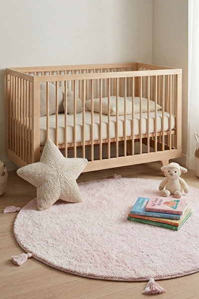 Palmera Playful Yuvarlak Halı 120x120 cm Bej Salon Çocuk Odası Halısı