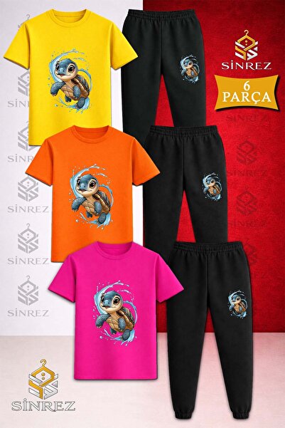 SİNREZ Children's Karette Karetta in the Water Printed 3-Piece T-Shirt Tracks...