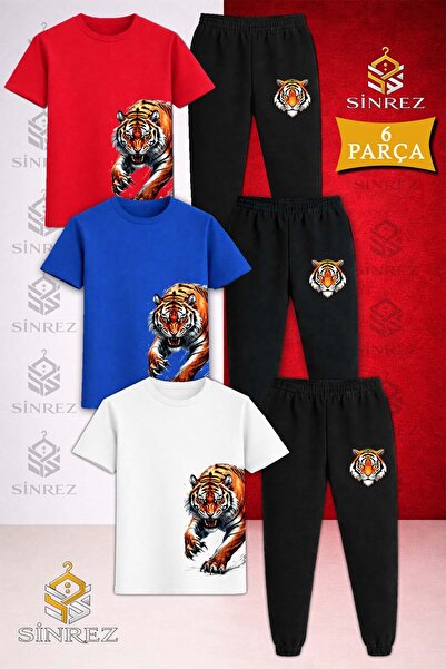 SİNREZ Set de trening pentru copii, 3 piese, cu imprimeu TIGER SIDE CLAWS