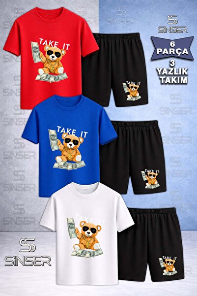 SS SİNSER تي شيرت AYICIK TAKE IT WHITE للأطفال مطبوع خصيصًا برقبة دائرية مكون...
