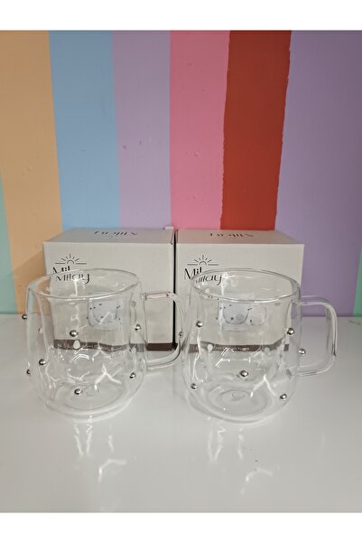 DEKOR ZÜCCACİYE HOME Milay Brand 2-Pack Double-Walled Silver Stone Cup with H...