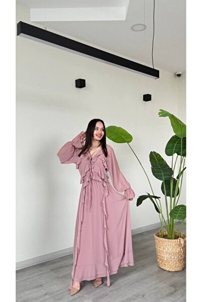 moda çağdaş Λιτό φόρεμα - Ροζ - Μακρύ