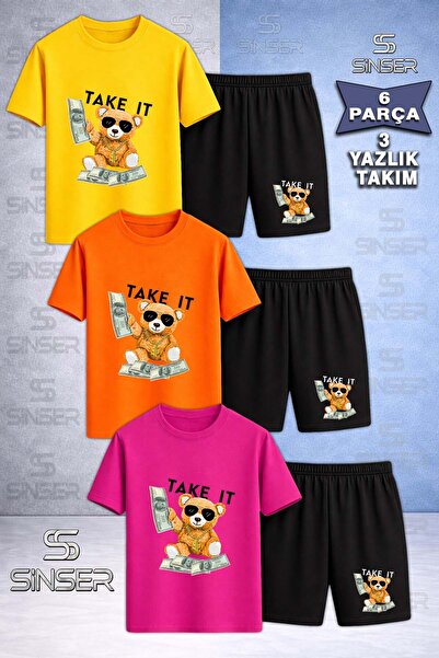 SS SİNSER تي شيرت AYICIK TAKE IT BLACK للأطفال مطبوع خصيصًا برقبة دائرية مكون...